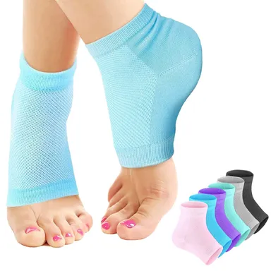  Silicone Gel Heel Socks | Dry Hard Cracked Heels Repair | Spa Botanical Gel Pad Cushion | For Men Women Free Size thumbnail 0