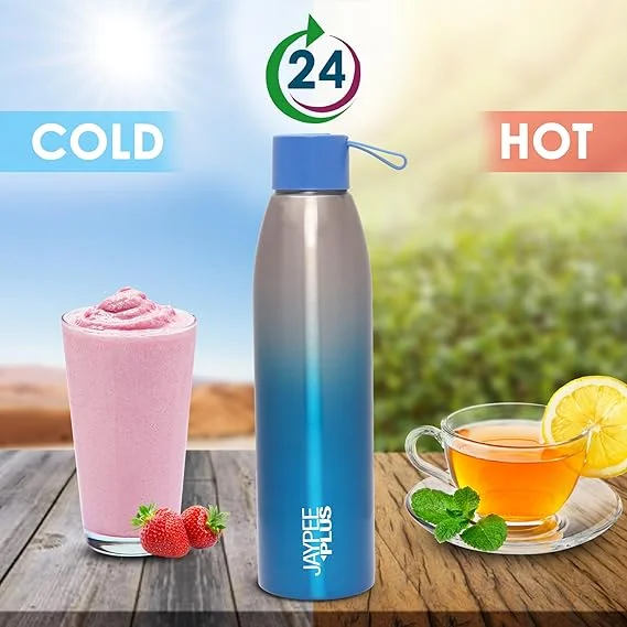 Jaypee Plus | Stainless Steel Water Bottle 750ml | Vacuum Insulated Hot & Cold Travel Flask for Office| Leak Proof Wide Mouth Bottle|Silver Blue image 2