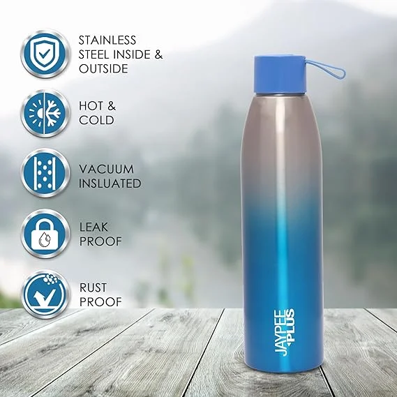 Jaypee Plus | Stainless Steel Water Bottle 750ml | Vacuum Insulated Hot & Cold Travel Flask for Office| Leak Proof Wide Mouth Bottle|Silver Blue image 4