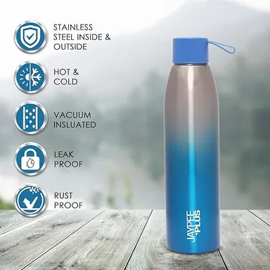 Jaypee Plus | Stainless Steel Water Bottle 750ml | Vacuum Insulated Hot & Cold Travel Flask for Office| Leak Proof Wide Mouth Bottle|Silver Blue thumbnail 3