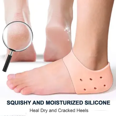 Silicone Gel Heel Pad Socks | Pain Relief & Heel Cushion | Beige Free Size | 1 Pair Reusable Foot Care Support thumbnail 3
