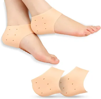 Silicone Gel Heel Pad Socks | Pain Relief & Heel Cushion | Beige Free Size | 1 Pair Reusable Foot Care Support