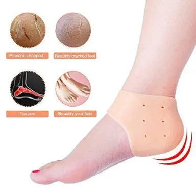 Silicone Gel Heel Pad Socks | Pain Relief & Heel Cushion | Beige Free Size | 1 Pair Reusable Foot Care Support thumbnail 1