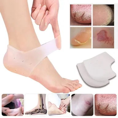 Silicone Gel Heel Pad Socks | Pain Relief & Heel Cushion | Beige Free Size | 1 Pair Reusable Foot Care Support thumbnail 2