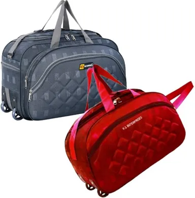 60 L Travel Duffel Bag | Rolling Duffel with Wheels, Soft‑Side Strolley | For Men & Women | Grey Red
