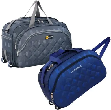 60L Large Travel Duffle Bag with Wheels for Men & Women | Spacious Rolling Duffel Luggage Bag for Long Trips| Gym & Outdoor Travel Grey Blue