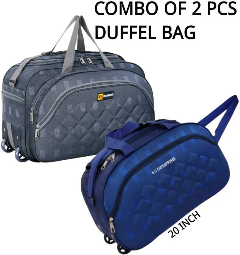 60L Large Travel Duffle Bag with Wheels for Men & Women | Spacious Rolling Duffel Luggage Bag for Long Trips| Gym & Outdoor Travel Grey Blue image 5