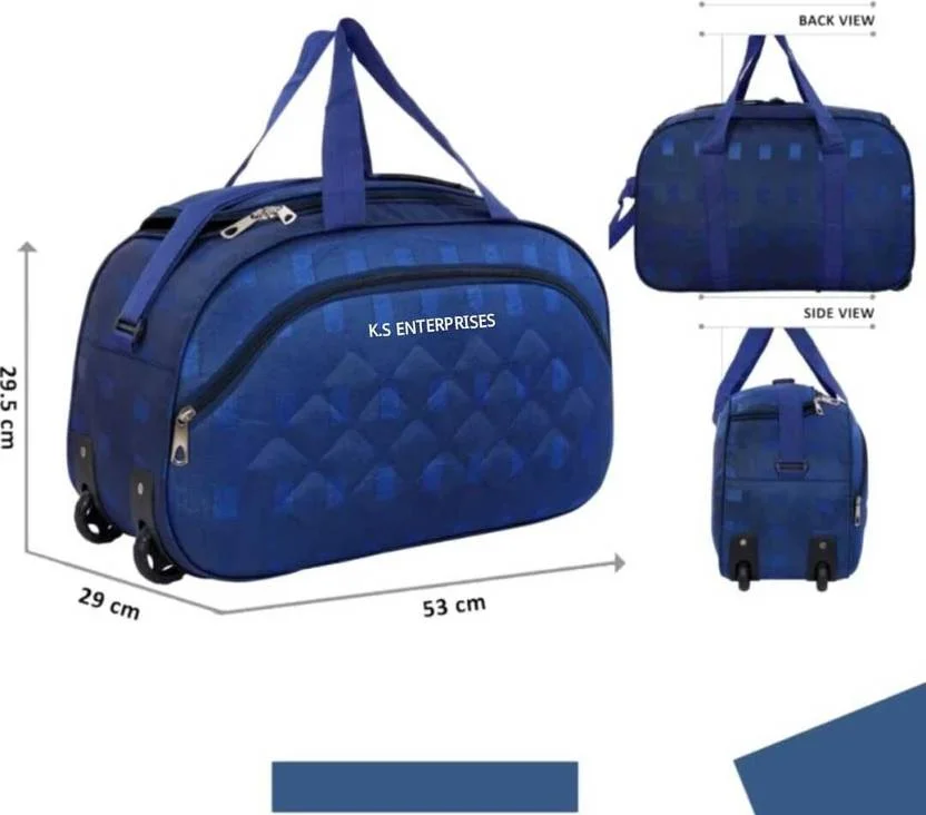 60L Large Travel Duffle Bag with Wheels for Men & Women | Spacious Rolling Duffel Luggage Bag for Long Trips| Gym & Outdoor Travel Grey Blue image 2