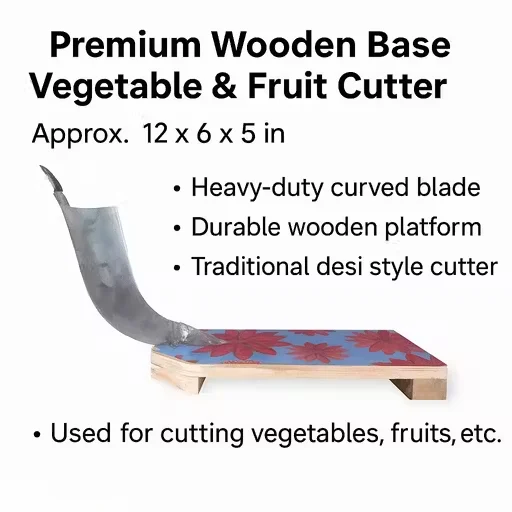 Traditional Heavy Duty Wooden Vegetable Cutter Manual Fruit Slicer with Large Wooden Base for Kitchen Home and Commercial Use | Multipurpose Wood Cutter image 2