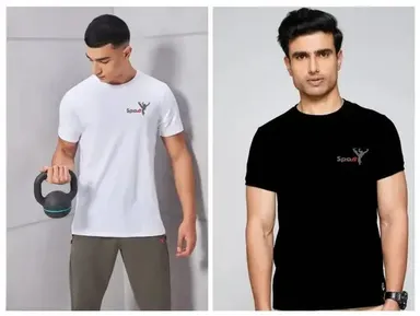 Polyester Stretchable Half Sleeve T-Shirts (Pack of 2)| Size S thumbnail 0