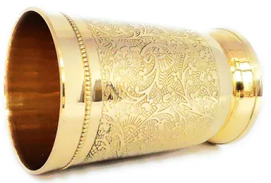 Glass Tumbler  Premium Antique Engraving| Durable 250ml Drinkware for Water| Milk, Juice, Home & Office | Stylish Brass Glass|Dishwasher Safe thumbnail 1