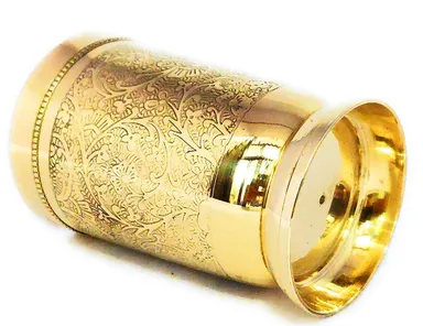 Glass Tumbler  Premium Antique Engraving| Durable 250ml Drinkware for Water| Milk, Juice, Home & Office | Stylish Brass Glass|Dishwasher Safe thumbnail 2