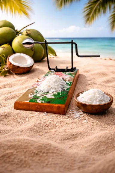 Heavy-Duty Stainless Steel Coconut Scraper Tool with Vacuum Base Stand – Manual Handheld Grater for Fresh Coconut Chutney, Curry & Dessert Preparation thumbnail 1