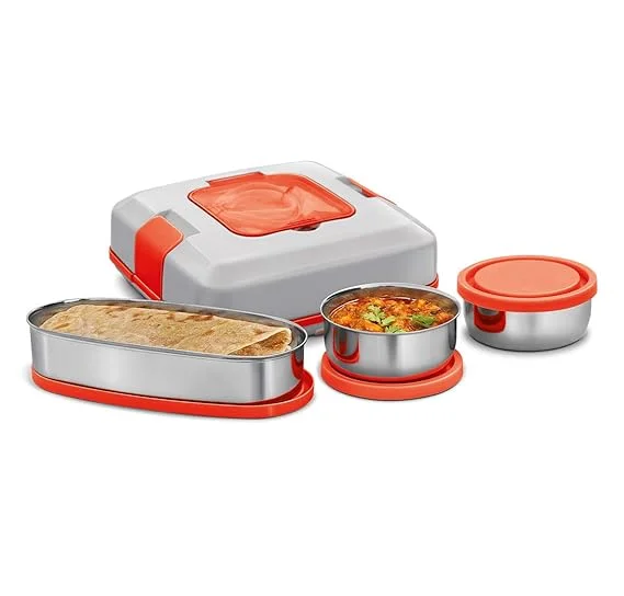 Milton Flatron Electric Lunch Box | Plastic Heated Tiffin Box 3 Containers | Portable Food Warmer for Office & Students| Multi-Color| Best Lunch Box  image 1