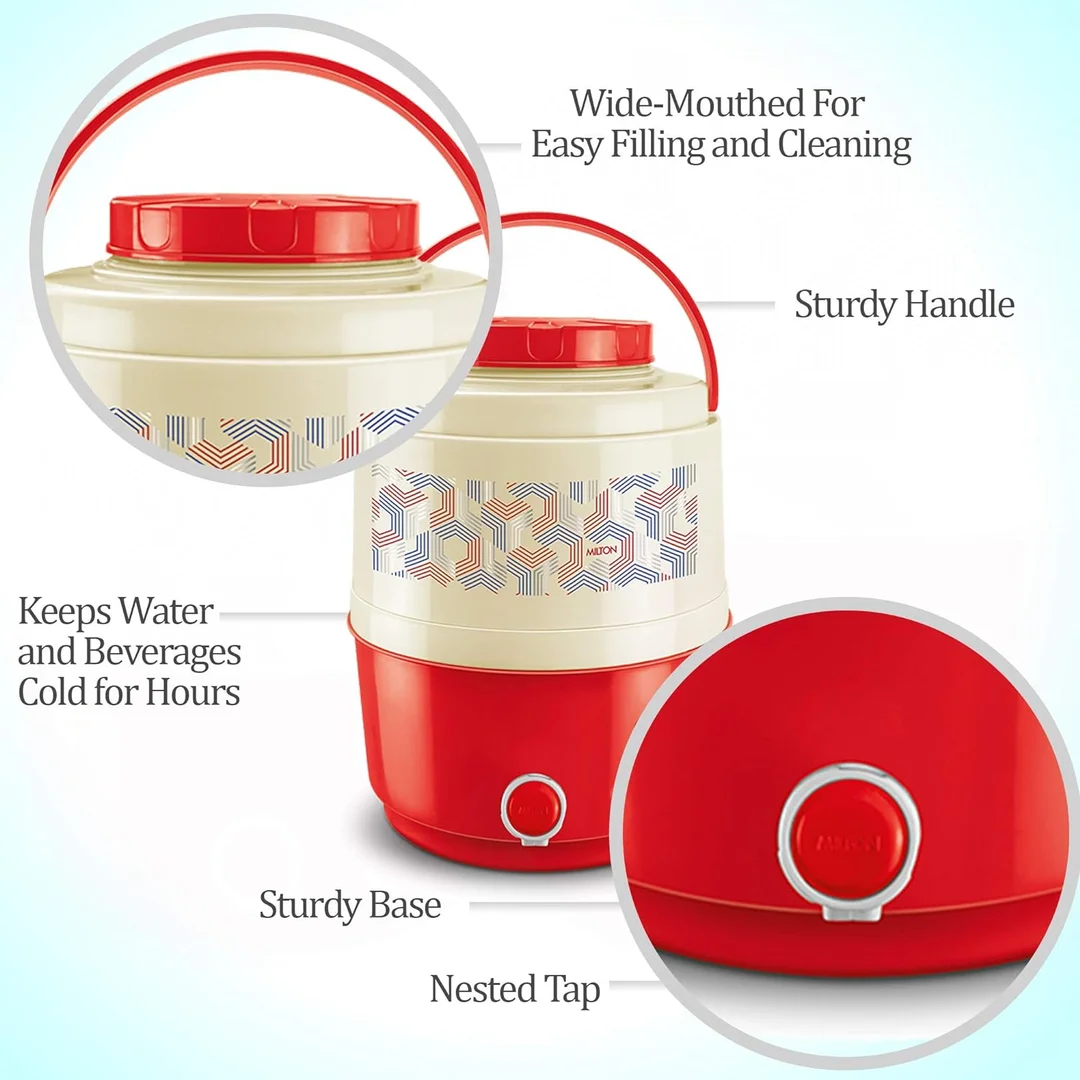 Milton New Kool Musafir 10000 Insulated Water Jug, 10 Litres, Red - Leak-Proof, Durable, Perfect for Travel and Picnics image 2