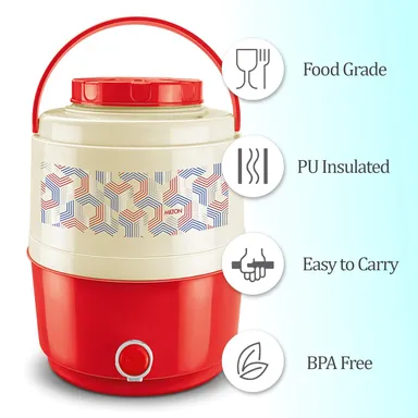 Milton New Kool Musafir 10000 Insulated Water Jug, 10 Litres, Red - Leak-Proof, Durable, Perfect for Travel and Picnics thumbnail 2