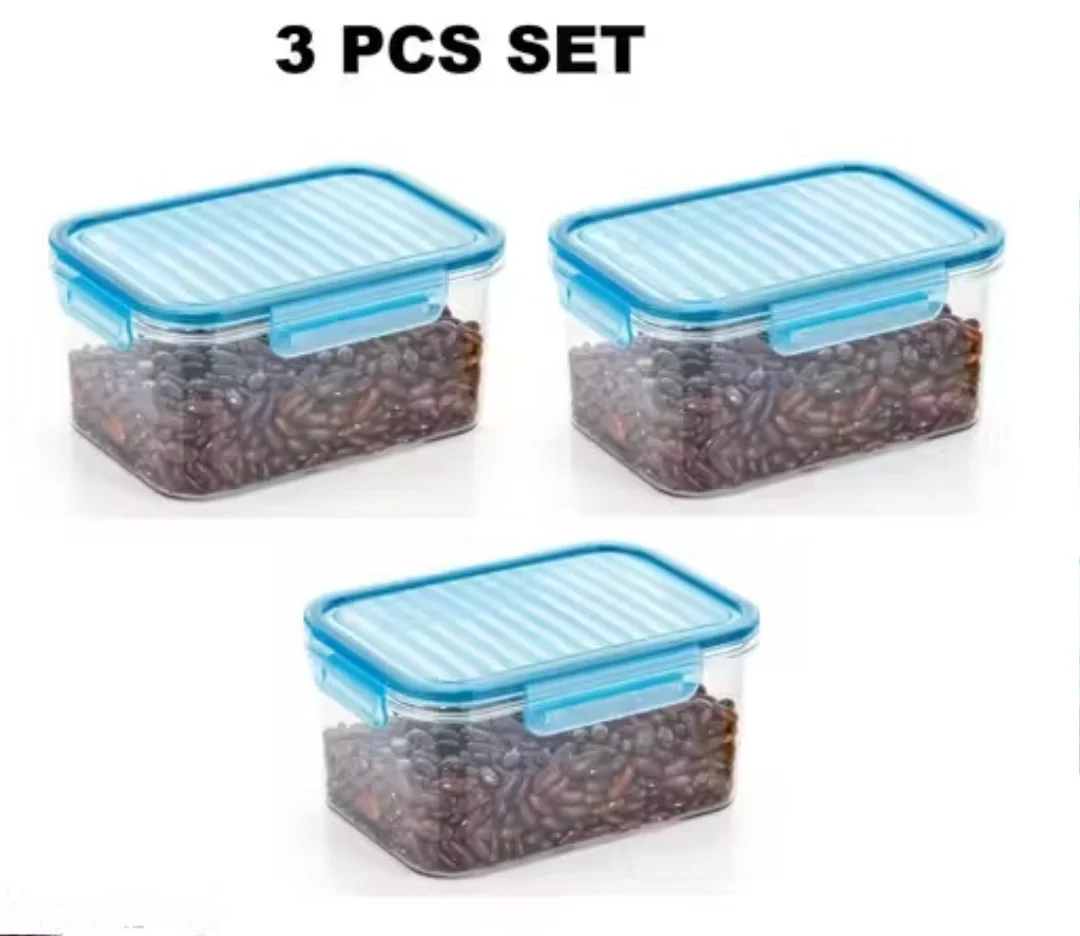 Food Fresh Container 3 Pcs Set Blue | Leakproof BPA-Free Fridge Storage Boxes | Kitchen & Refrigerator Storage image 1