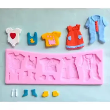 Baby Clothes Shape Silicone Chocolate Mould | 3D Candy Mold for Cake| Jelly| Chocolate | Reusable Bakeware for Baby Shower & Party | 1 Cavity| Non-Stick | Ideal for Fondant| Mousse & Dessert thumbnail 0