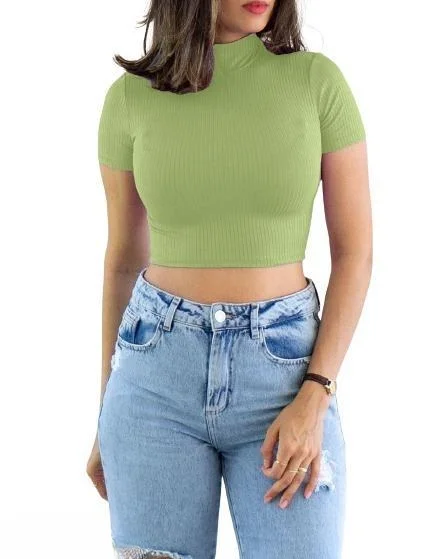 Women Stylish Cotton Blend Solid Crop Top with Short Sleeves | Casual Wear| S image 1