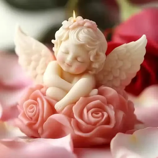 Angel Silicone Candle Mould with Roses | 3D Cherub Resin Mold for DIY Candle |Soap| Clay & Home Décor Crafts | Durable Epoxy Mould for Handmade Ornaments image 1