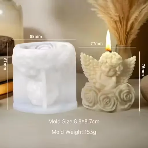 Angel Silicone Candle Mould with Roses | 3D Cherub Resin Mold for DIY Candle |Soap| Clay & Home Décor Crafts | Durable Epoxy Mould for Handmade Ornaments image 2