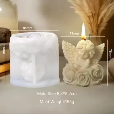 Angel Silicone Candle Mould with Roses | 3D Cherub Resin Mold for DIY Candle |Soap| Clay & Home Décor Crafts | Durable Epoxy Mould for Handmade Ornaments thumbnail 1