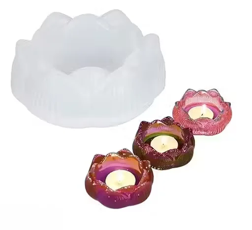 Lotus Shape Tealight Candle Holder Mold | 3D Flower Candlestick Epoxy Resin Silicone Mould | DIY Handmade Art Craft Mould for Jewelry Storage & Home Decoration image 1