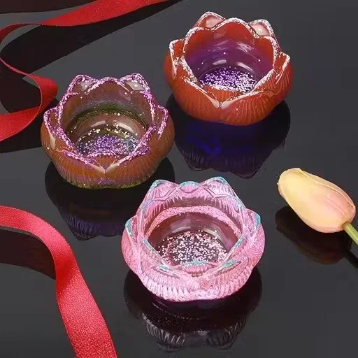Lotus Shape Tealight Candle Holder Mold | 3D Flower Candlestick Epoxy Resin Silicone Mould | DIY Handmade Art Craft Mould for Jewelry Storage & Home Decoration image 2