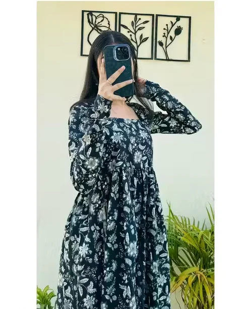 Black Nayra Cut Long Kurti | Elegant Full Sleeve Ethnic Wear for Women | Designer Festive Kurti for Ladies image 2