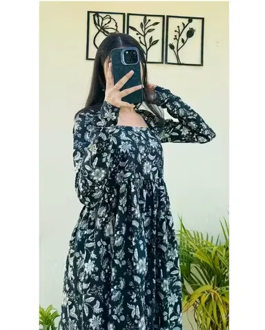 Black Nayra Cut Long Kurti | Elegant Full Sleeve Ethnic Wear for Women | Designer Festive Kurti for Ladies thumbnail 1