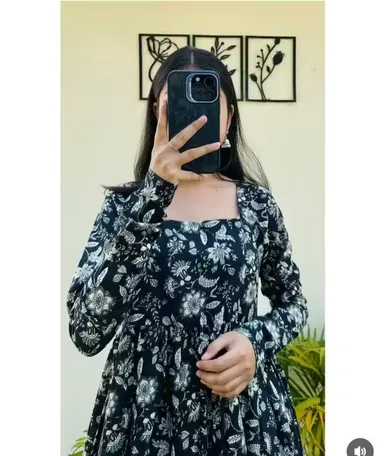 Black Nayra Cut Long Kurti | Elegant Full Sleeve Ethnic Wear for Women | Designer Festive Kurti for Ladies thumbnail 3