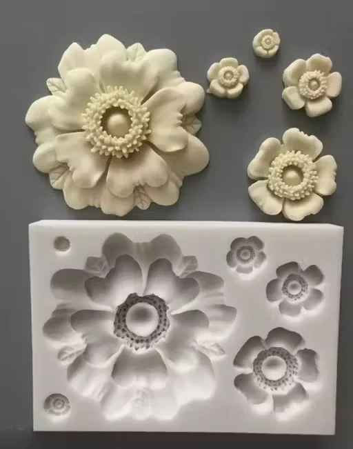 Chocolate Mold| 3D Fondant Flower & Leaves Silicone Mould Tray for Baking| Jelly| Cakes| Pastries| Muffins| Polymer Clay Decoration |6Cavity|Flexible| Easy Release image 1