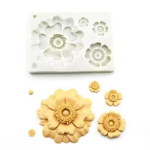 Chocolate Mold| 3D Fondant Flower & Leaves Silicone Mould Tray for Baking| Jelly| Cakes| Pastries| Muffins| Polymer Clay Decoration |6Cavity|Flexible| Easy Release image 3