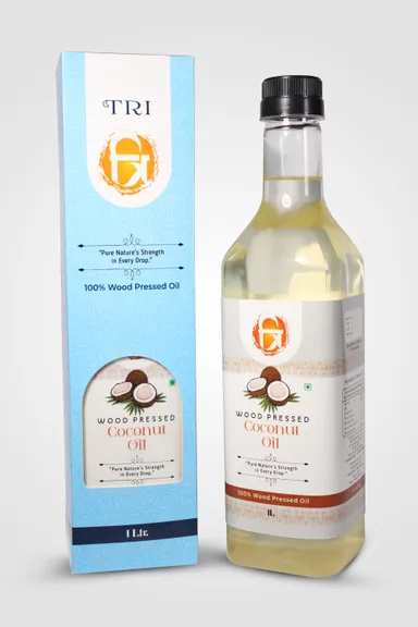 TRI Woodpressed Coconut Oil | Cold Pressed, Pure & Natural | Cooking, Hair & Skin Care | 1L Healthy Lifestyle Pack