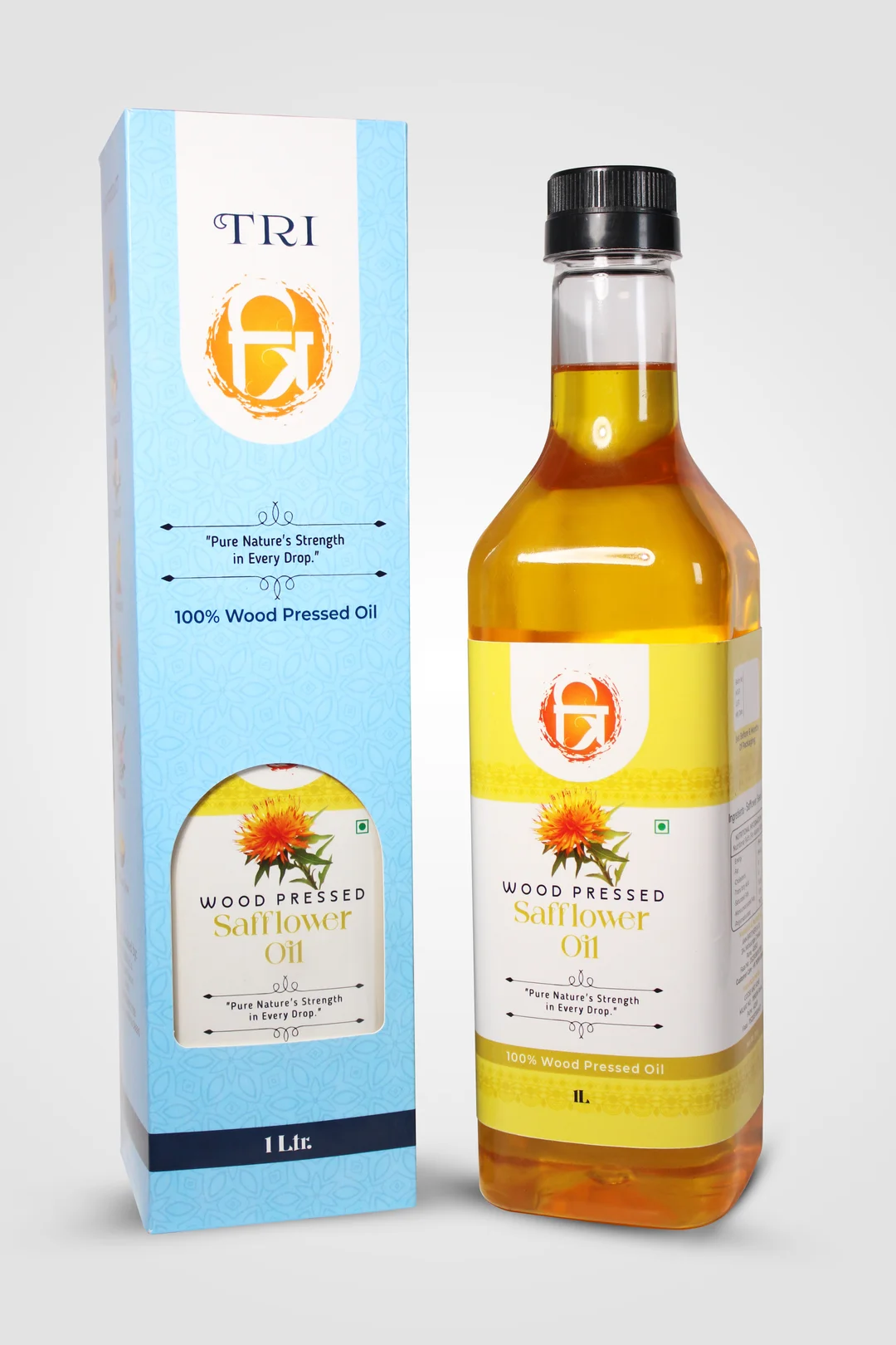 TRI Woodpressed Safflower Oil | Pure Cold Pressed Healthy Cooking Oil| Heart-Friendly| Chemical-Free image 1