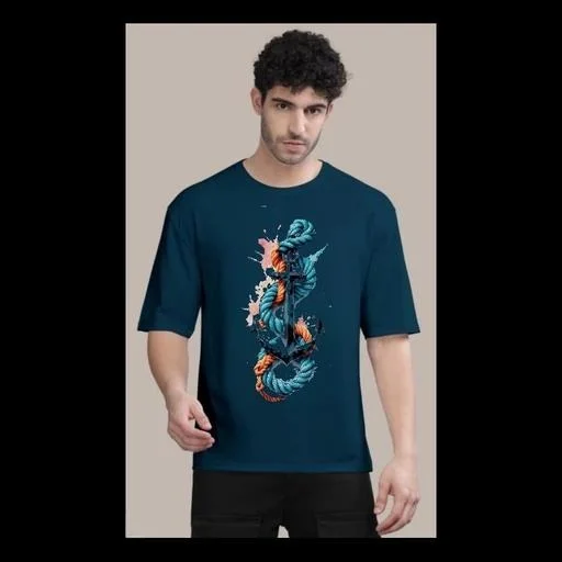 Men’s Stylish Cotton Printed Down Shoulder T-Shirt | Casual & Trendy Wear| Size L image 1