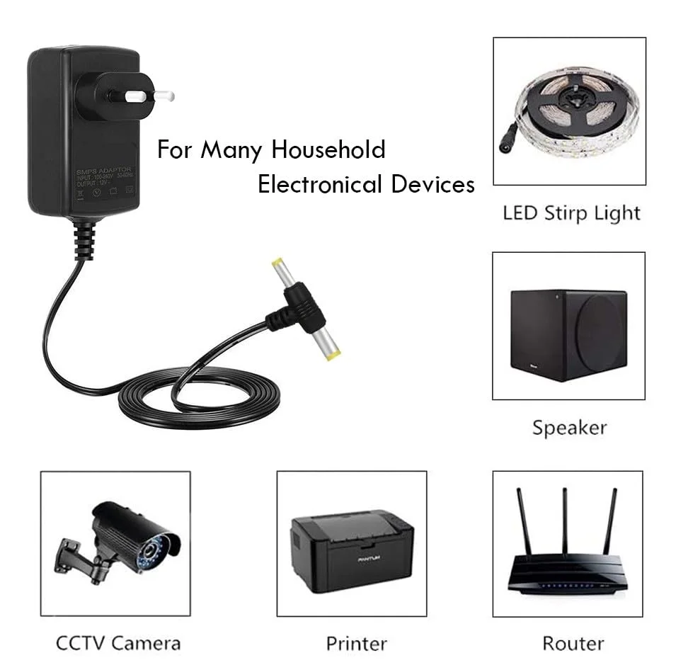 V3Deals 12V 1.5A DC Power Adapter (YA1215 SMPS) | 3 Pin Plug Charger for Set Top Box, CCTV Camera, LED Strip, TV, LCD Monitor, Printer & More (2.5mm x 5.5mm Jack)			 image 6