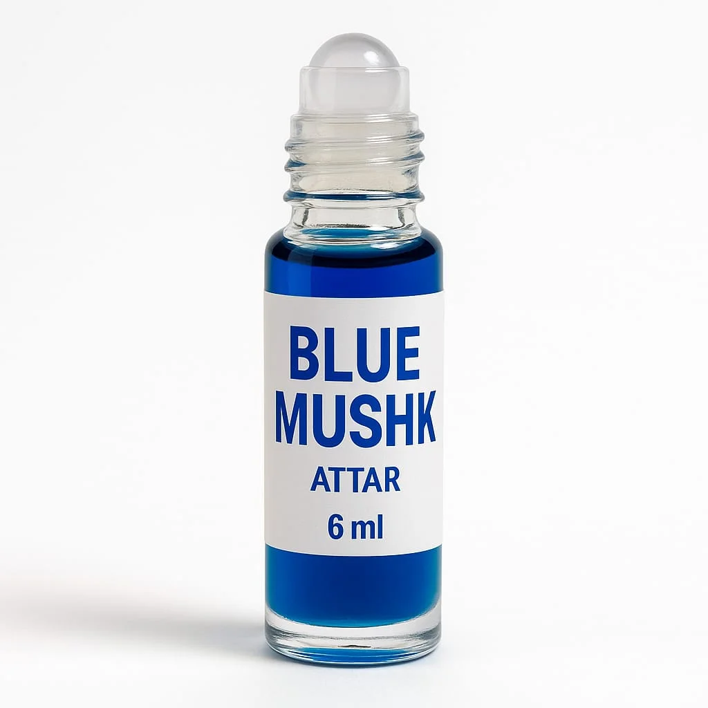 Blue Mushk Fragrance Oil | 6ml Roll On Attar | Long Lasting Perfume Oil for Men & Women | Non Alcoholic Pocket Perfume Bottle image 1