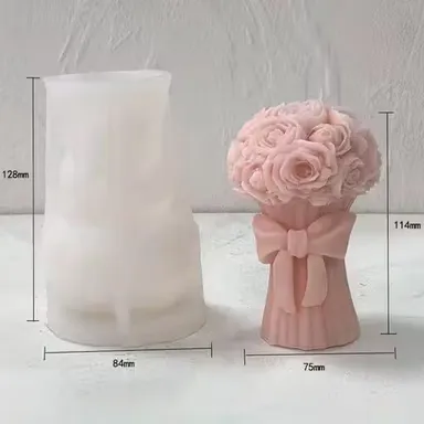 Rose Flower Bouquet Silicone Candle Mold with Bow | DIY Aroma Candle Mold 13.2 cm | Handmade| Decorative| Valentine’s Day  thumbnail 0