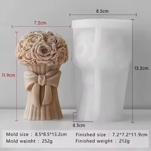 Rose Flower Bouquet Silicone Candle Mold with Bow | DIY Aroma Candle Mold 13.2 cm | Handmade| Decorative| Valentine’s Day image 2