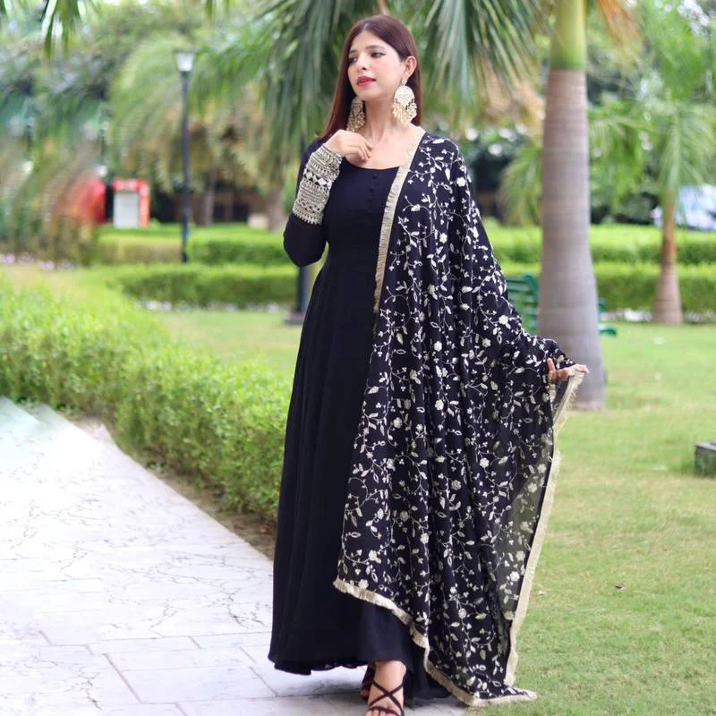 Black Color Sequence Embroidery Work Anarkali Kurta Set for Women S Size, Designer Party Wear, Festive Ethnic Dress image 2