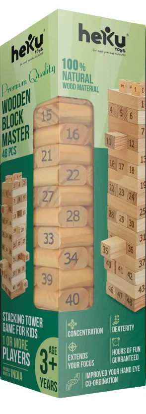 Wooden Jenga Block Game with Dice 48 Pcs | Fun Family Game| Party Game Set| Classic Tumble Tower Toy
