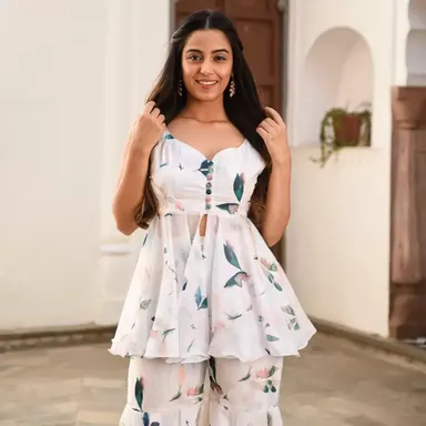 Fancy Printed Georgette Sharara Set | Medium| Elegant Ethnic Wear | Lightweight Comfortable | Stylish Festive Outfit thumbnail 2