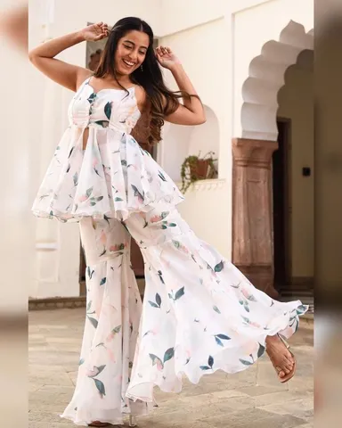 Fancy Printed Georgette Sharara Set | Elegant Ethnic Wear XXL | Comfortable Fit Lightweight Stylish | Traditional Print thumbnail 1
