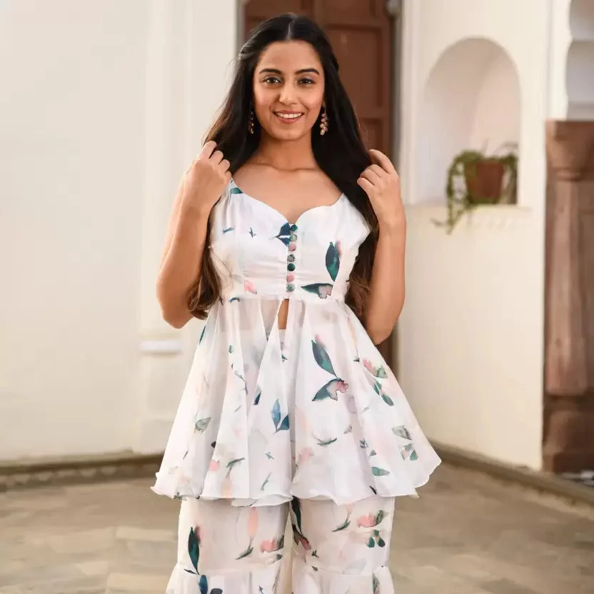 Fancy Printed Georgette Sharara Set | Elegant Ethnic Wear XXL | Comfortable Fit Lightweight Stylish | Traditional Print image 3