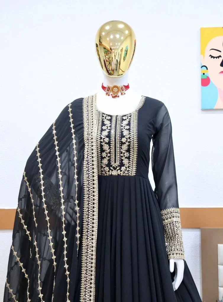 Fancy Sequence Coding Embroidery Work Anarkali Kurta Set with Dupatta | Traditional Ethnic Wear Designer Anarkali | Women’s Party Wear Indian Dress |Small Size image 3