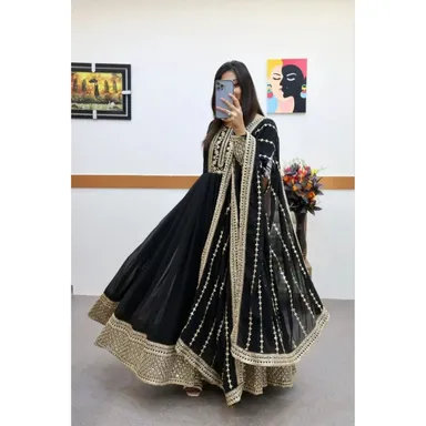 Fancy Embroidered Anarkali Kurta Set | Medium Size|Dupatta Included Elegant Partywear thumbnail 1
