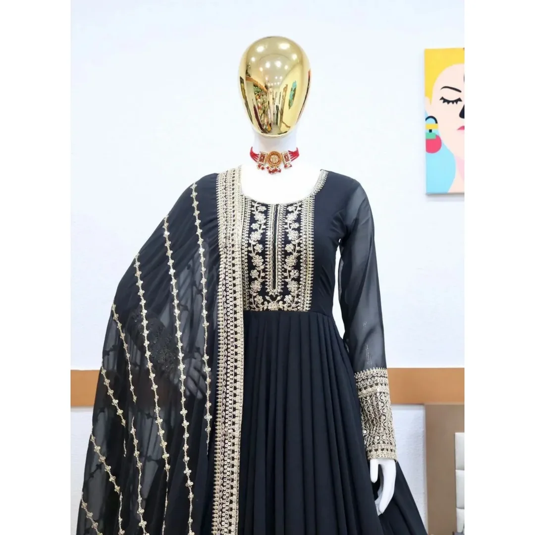 Fancy Embroidered Anarkali Kurta Set | Medium Size|Dupatta Included Elegant Partywear image 3