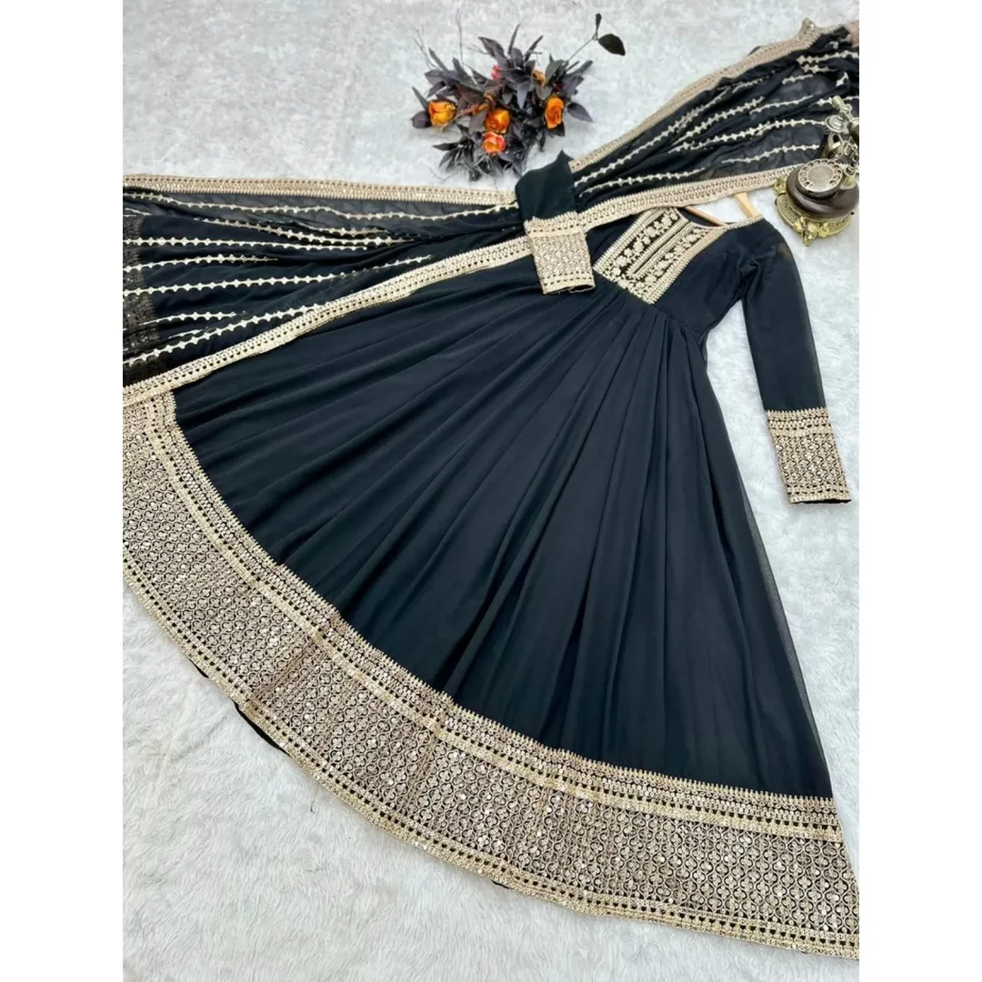 Fancy Embroidered Anarkali Kurta Set | Medium Size|Dupatta Included Elegant Partywear image 4