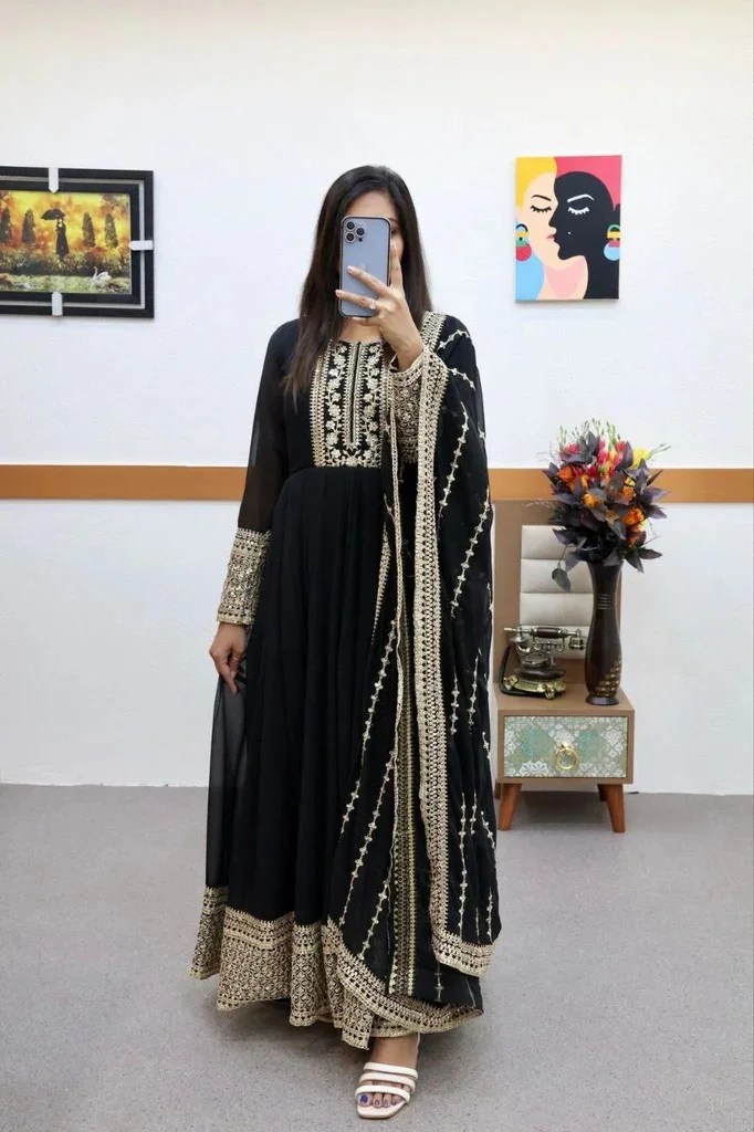 Fancy Sequence Coding Embroidery Work | Anarkali Kurta Set with Dupatta  XXL image 1